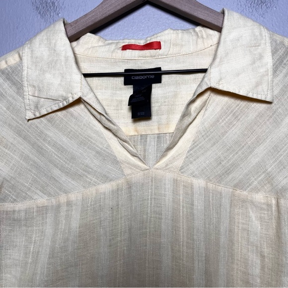 Claiborne Women 100% Linen Plus Size‎ Top XXL Butter Yellow Tunic Popover Lagen - Picture 2 of 7
